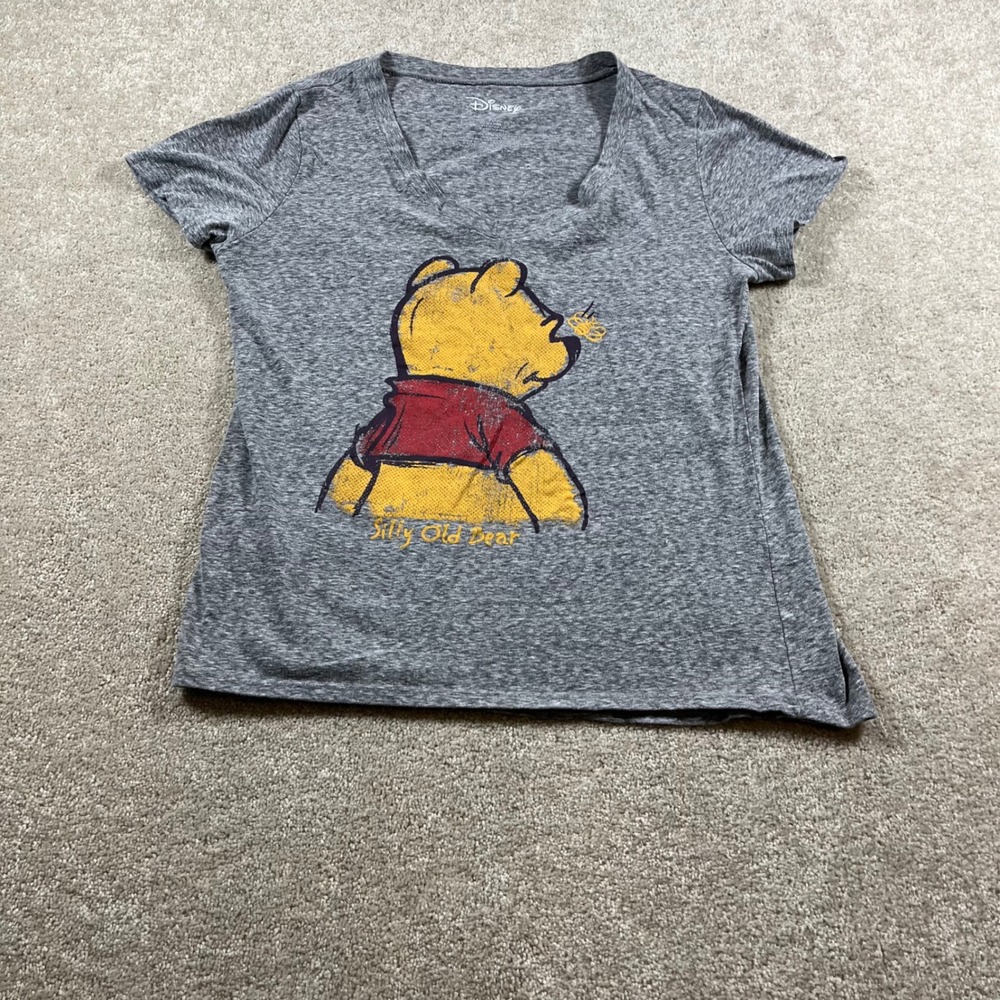 Disney Winnie the Pooh T-Shirt Womens XL Gray Silly Old Bear V-Neck JT23017
